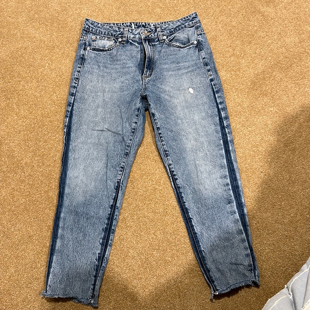 Straight Leg Jeans with Darker Wash Accents